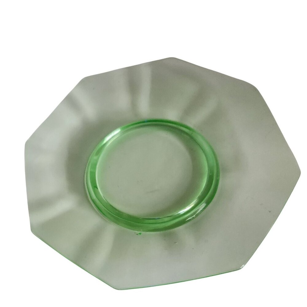 4pc Octagon Vaseline Glass 7.25” Salad Plates  READ